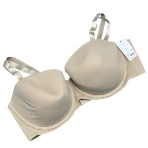 Cacique Smooth Lightly Lined Strapless Bra 46DD Multiway Underwire Tan New